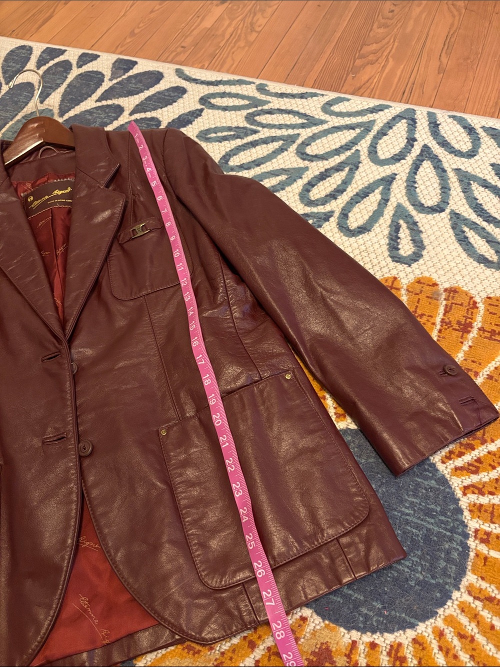 Etienne Aigner Wine Leather Blazer Jacket - Picture 2 of 9